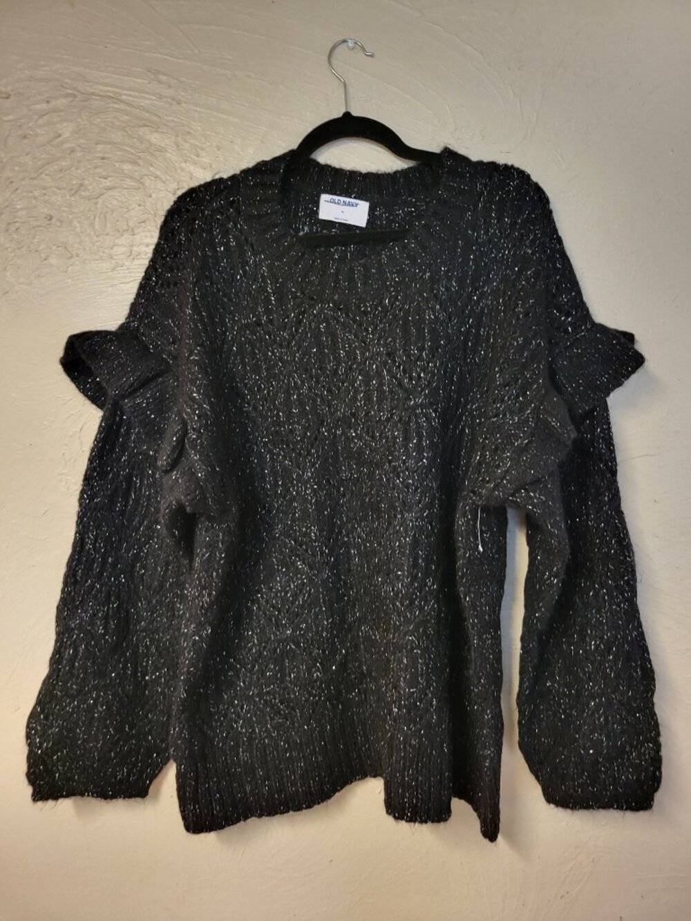 Old Navy Glittery Black, Ruffle Sleeve Pullover Sweater  Womens Size XXL #218